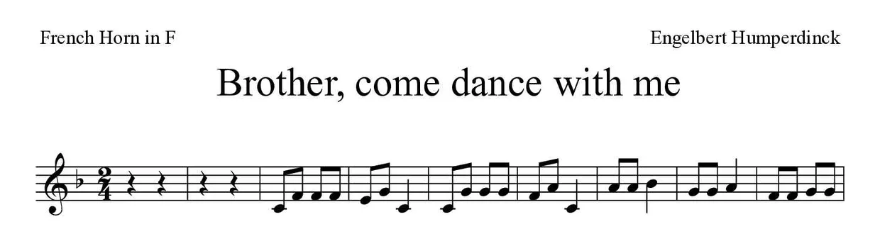 Noten von Brüderchen, komm tanz mit mir für Horn (Einfach), erste Zeilen