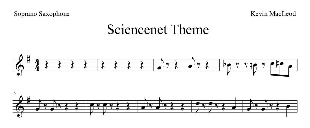 Spartito di Sciencenet Theme per soprano saxophone, prime righe