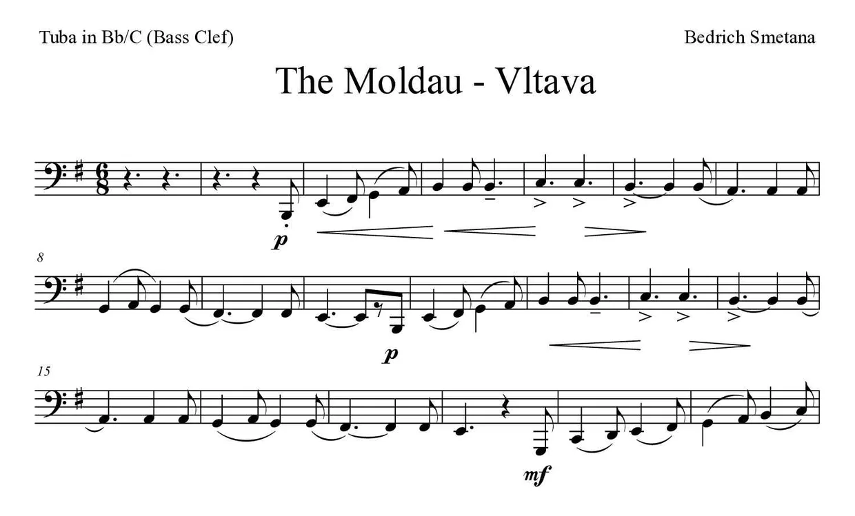 Spartito di The Moldau - Vltava per tuba in Bb/C (bass clef), prime righe