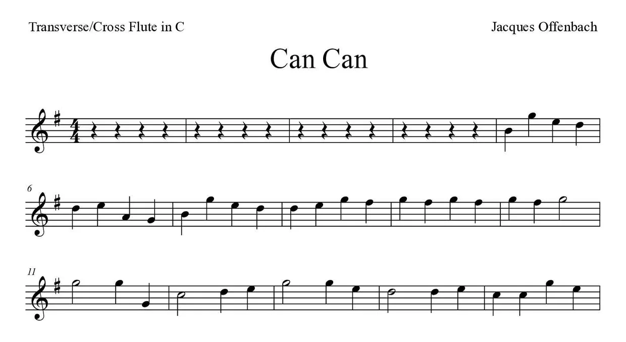 Noten von Can Can für Querflöte (Einfach), erste Zeilen