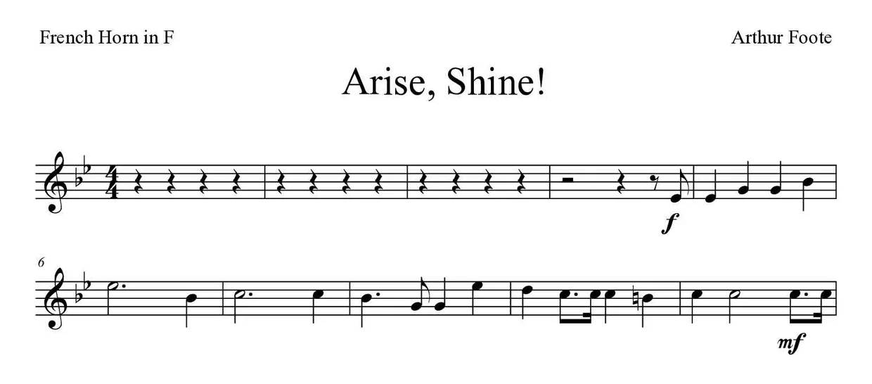 「Arise, Shine!」French Horn用楽譜の最初の数段