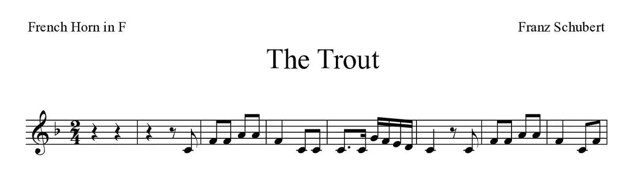 Partitura de The Trout para trompa, primeiras linhas