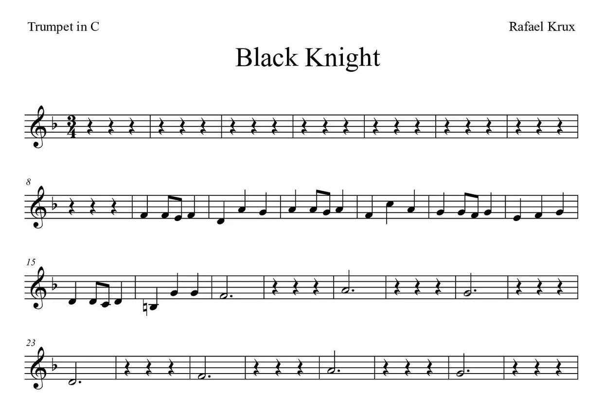‘Black Knight’ Trumpet in C 악보의 첫 몇 줄