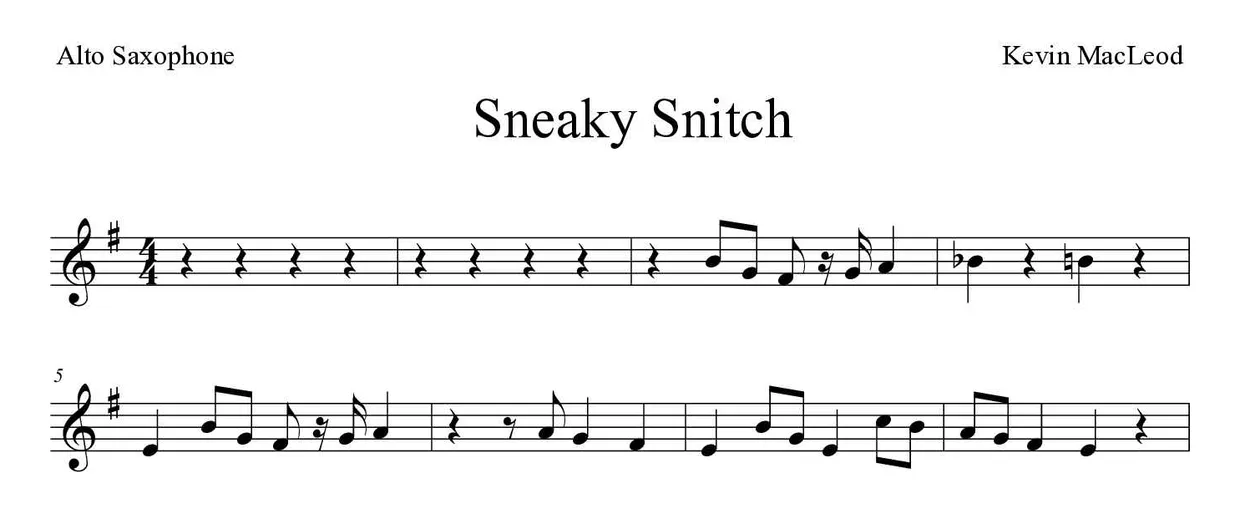 Partition de Sneaky Snitch pour saxophone alto, premières lignes