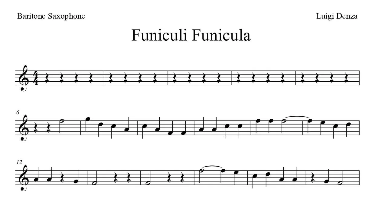 Partitura de Funiculì, Funiculà para saxofone barítono, primeiras linhas