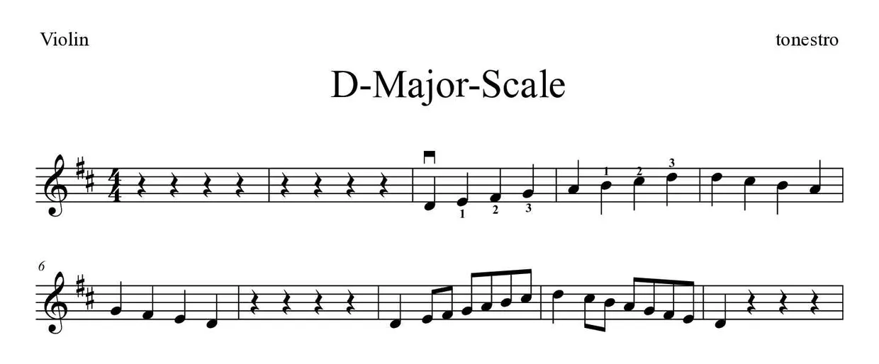 Partitura de D-Major-Scale para violín, primeras líneas
