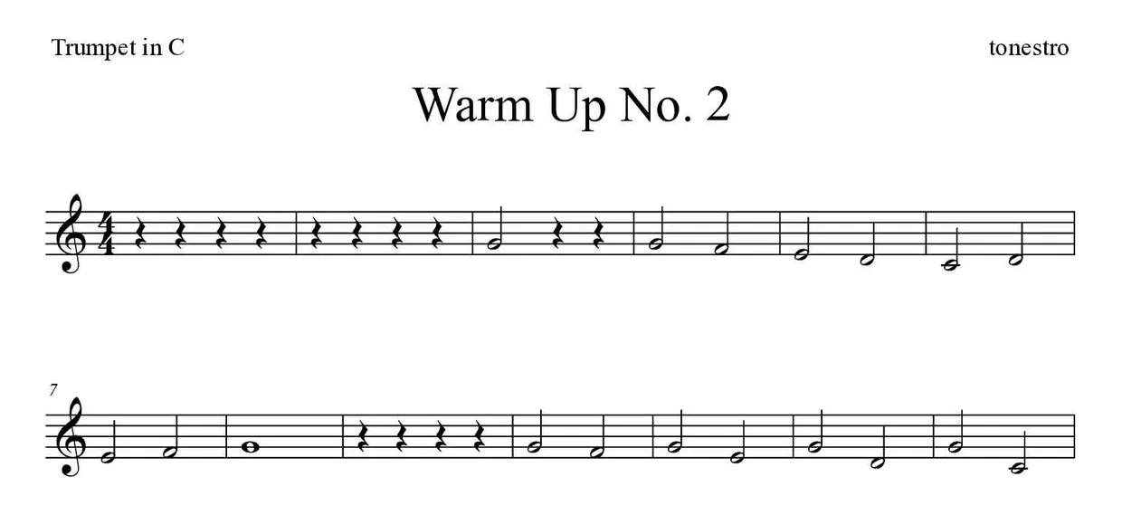 Noten von Warm Up Nr. 2 für Trompete in C (Mittel), erste Zeilen