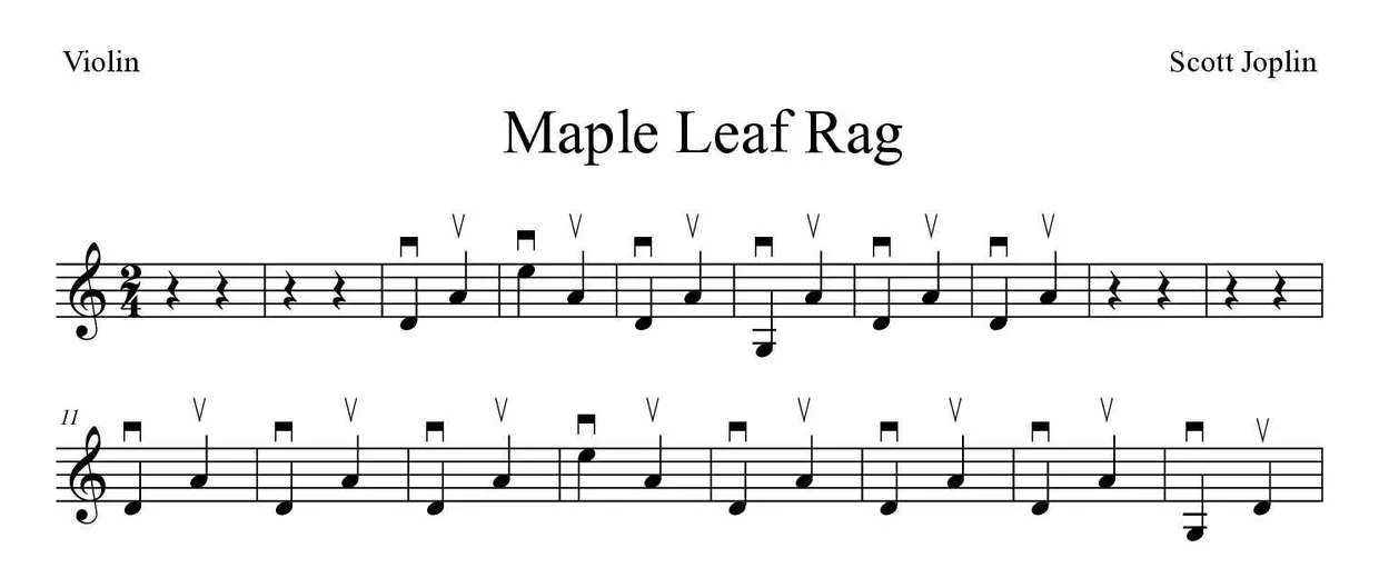 Noten von Maple Leaf Rag für Geige (Mittel), erste Zeilen