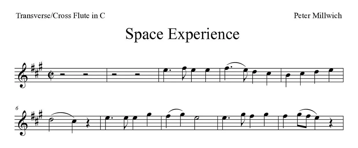 Partitura de Space Experience para flauta traversa, primeras líneas