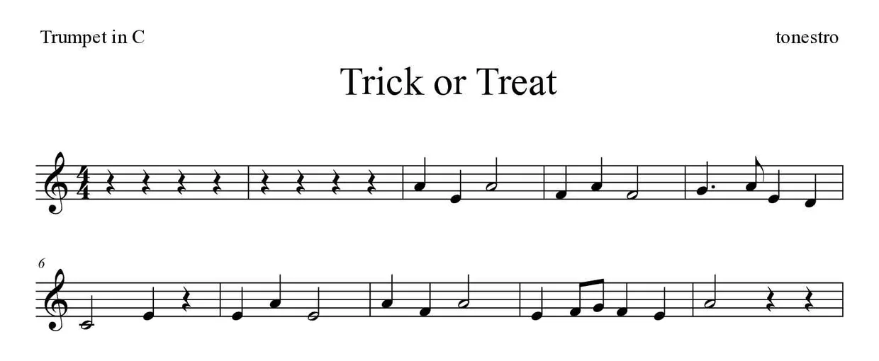 Partitura de Trick or Treat para trompeta en Do, primeras líneas