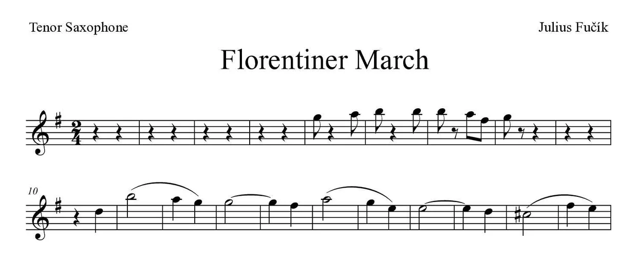 ‘Florentiner March’ Tenor Saxophone 악보의 첫 몇 줄