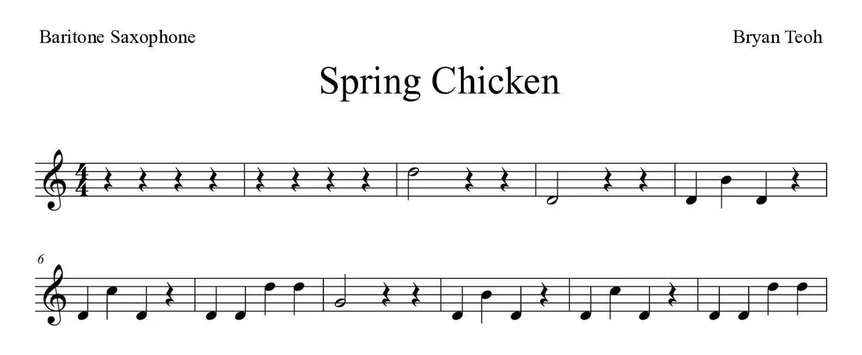 Partitura de Spring Chicken para saxofone barítono, primeiras linhas