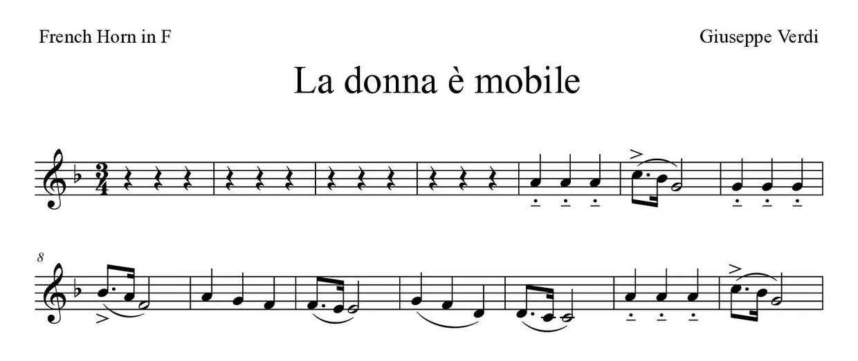 Partition de La donna è mobile pour cor d'harmonie, premières lignes