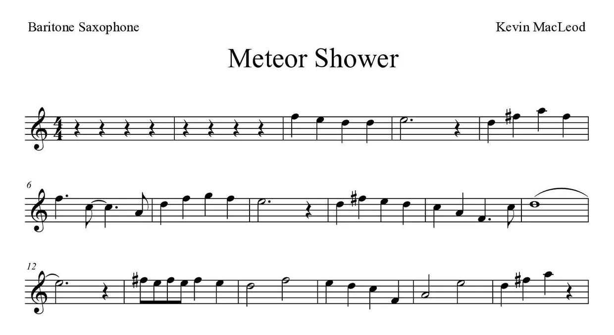 Partition de Meteor Shower pour saxophone baryton, premières lignes