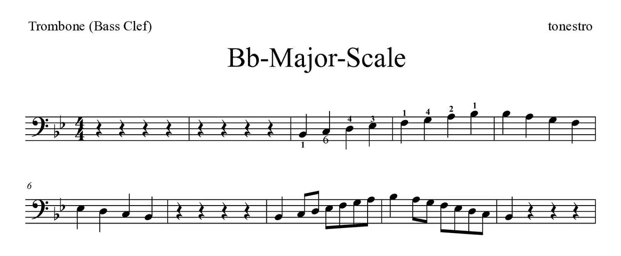《Bb-Major-Scale》长号乐谱前几行