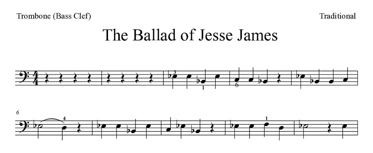 Spartito di The Ballad of Jesse James per trombone, prime righe