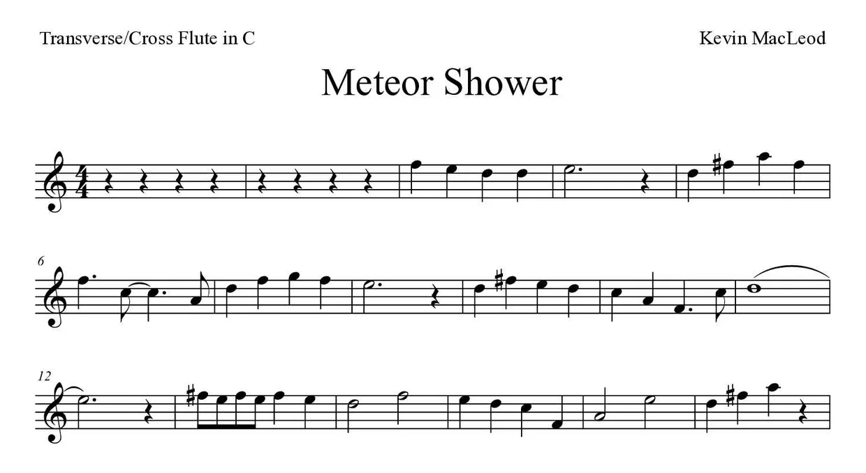 ‘Meteor Shower’ Flute 악보의 첫 몇 줄