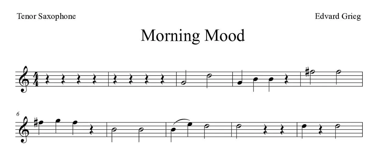 Partitura de Morning Mood para saxofón tenor, primeras líneas