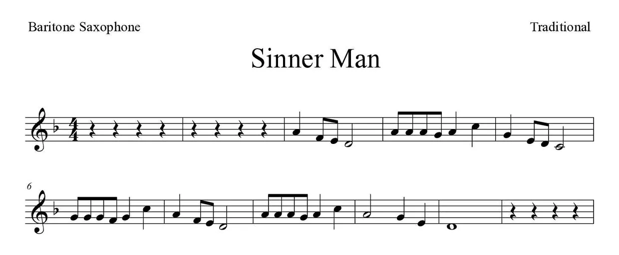Noten von Sinner Man für Baritonsaxophon (Mittel), erste Zeilen