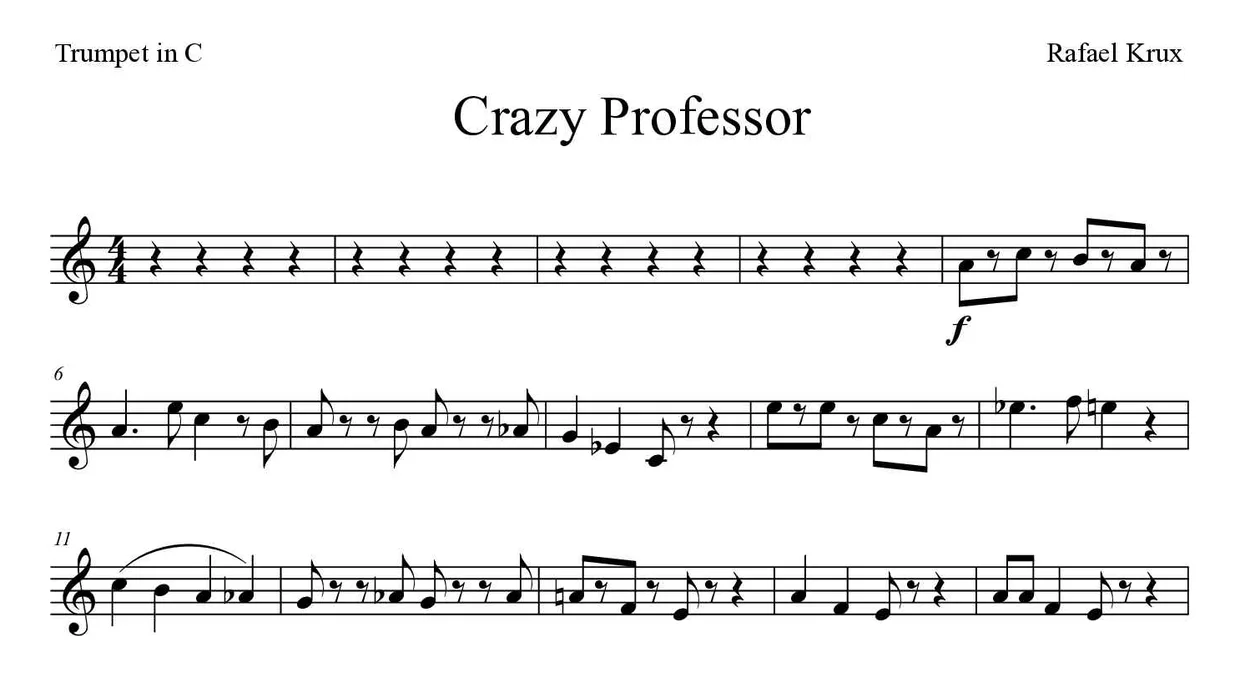 Sheet music of Crazy Professor for trumpet in C (Hard), first lines