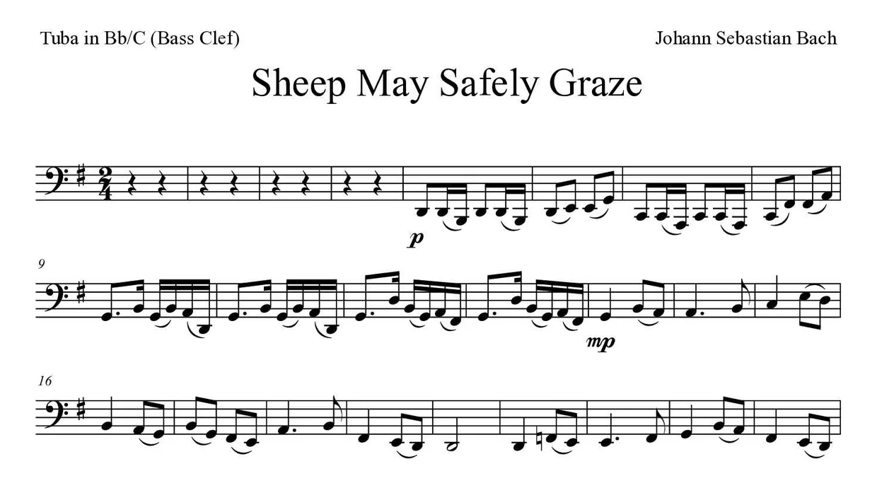 Noten von Schafe können sicher weiden für Tuba in B/C (Bassschlüssel) (Schwer), erste Zeilen
