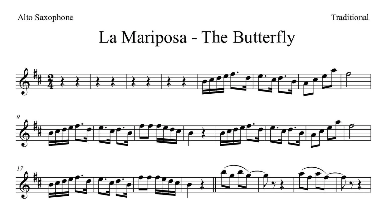 Partition de La Mariposa - The Butterfly pour saxophone alto, premières lignes