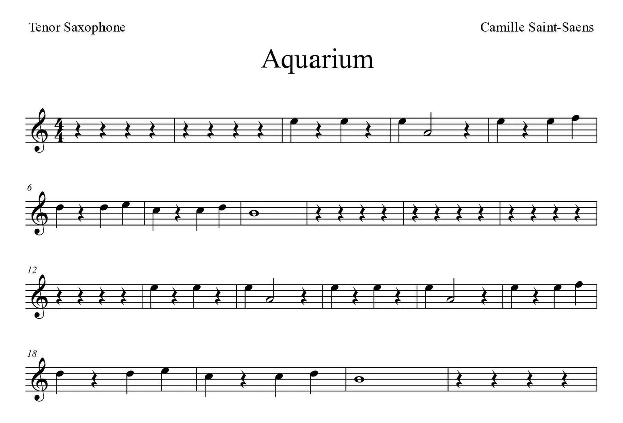 ‘Aquarium’ Tenor Saxophone 악보의 첫 몇 줄
