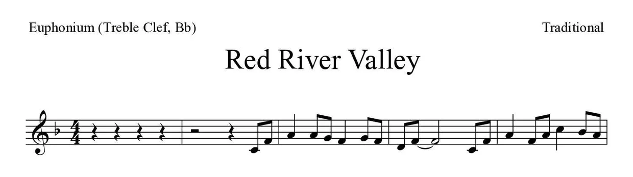Spartito di Red River Valley per euphonium (treble clef, Bb), prime righe