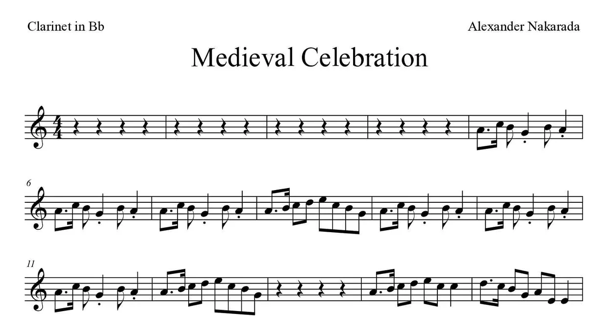 Partition de Medieval Celebration pour clarinette, premières lignes