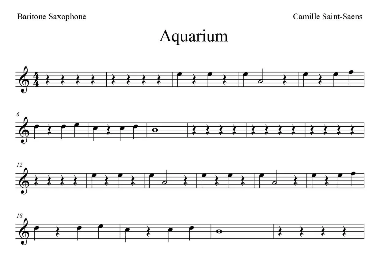 Spartito di Aquarium per baritone saxophone, prime righe