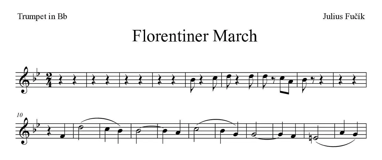 Noten von Florentiner Marsch für Trompete in B (Mittel), erste Zeilen