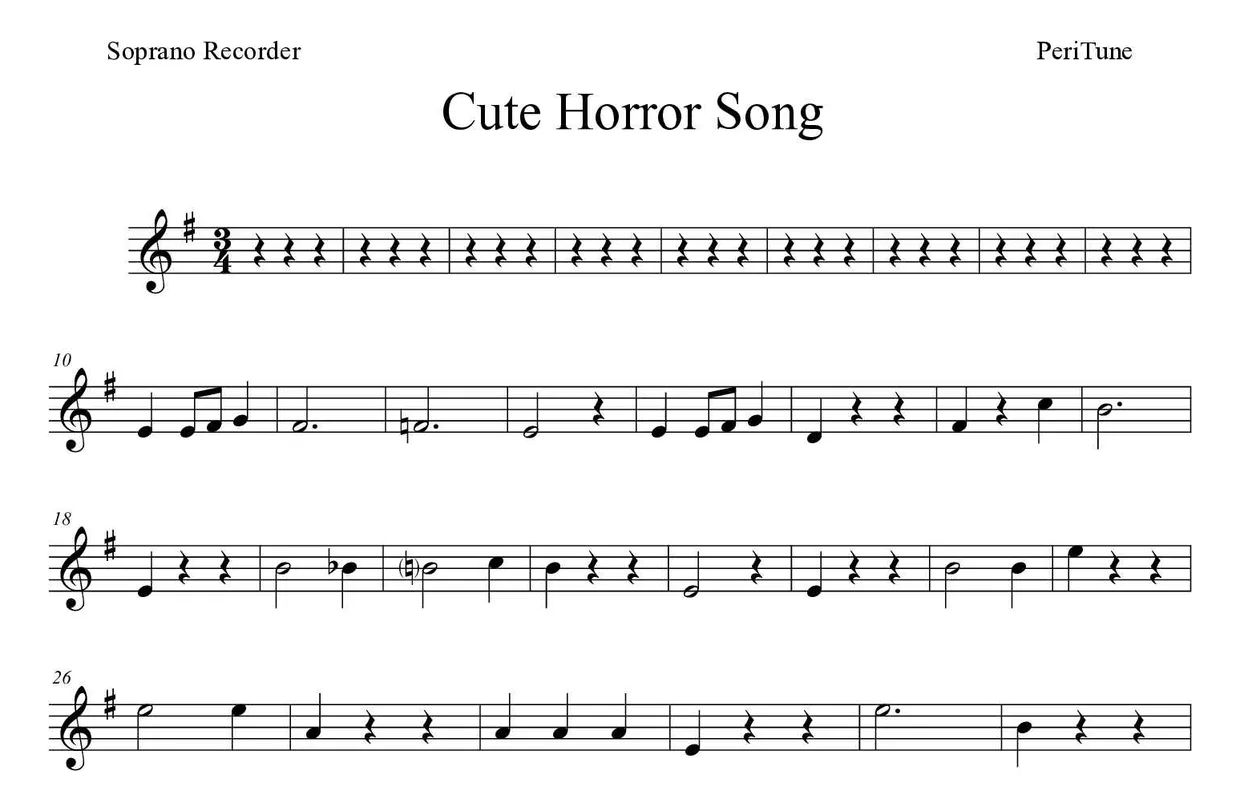 Partition de Cute Horror Song pour flûte à bec, premières lignes