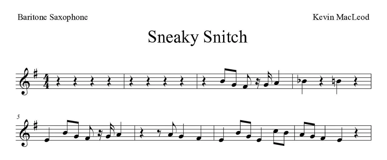 Partition de Sneaky Snitch pour saxophone baryton, premières lignes