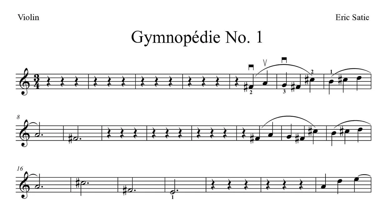 ‘Gymnopédie No. 1’ Violin 악보의 첫 몇 줄
