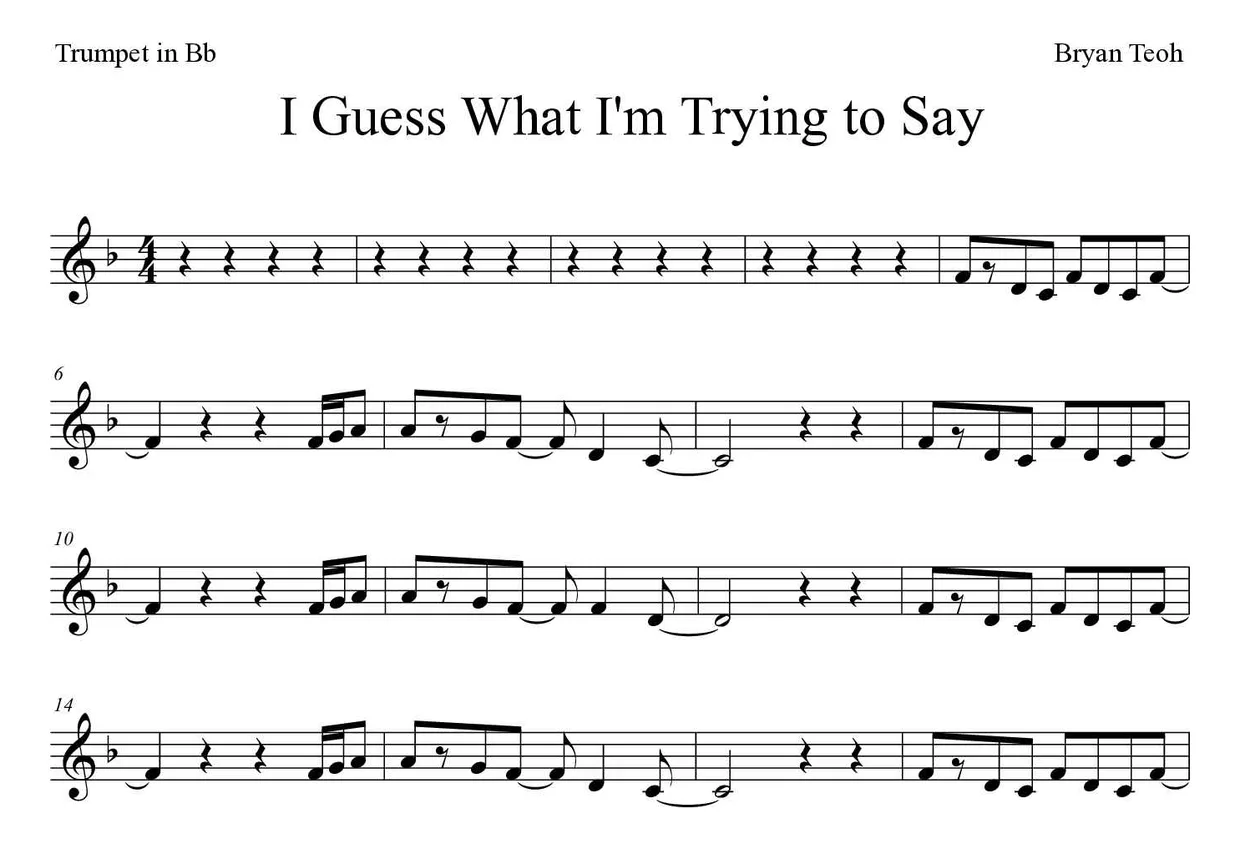 Partitura de I Guess What I'm Trying to Say para trompete em Sib, primeiras linhas