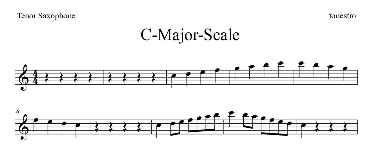 Partition de C-Major-Scale pour saxophone ténor, premières lignes