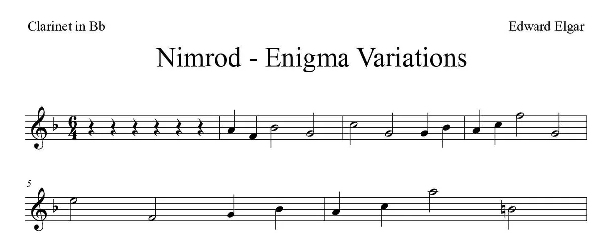 Partition de Nimrod - Enigma Variations pour clarinette, premières lignes