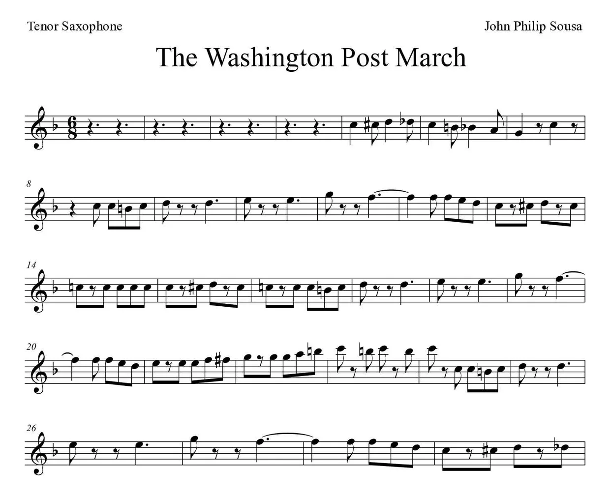 Partition de The Washington Post March pour saxophone ténor, premières lignes