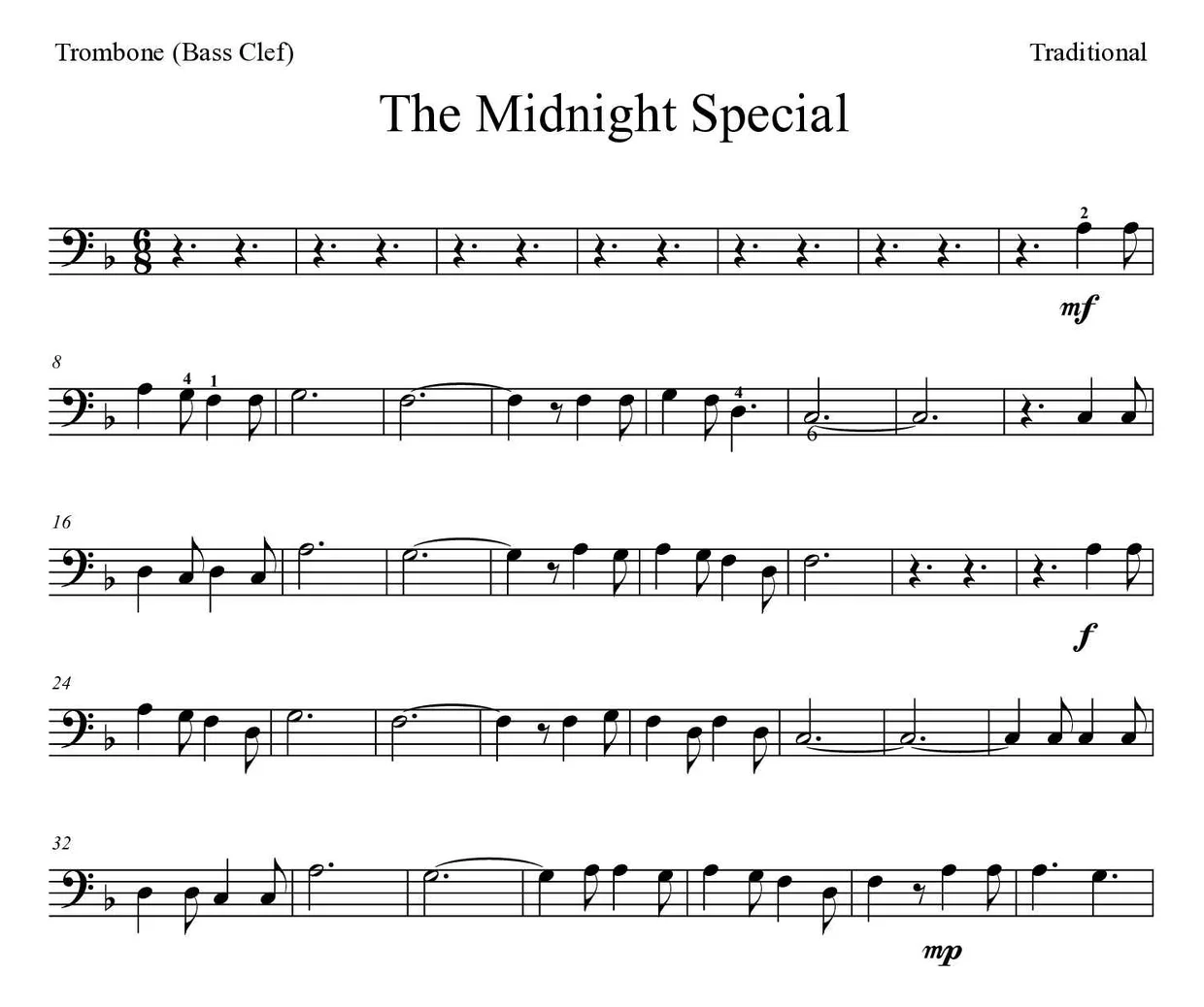 Spartito di The Midnight Special per trombone, prime righe