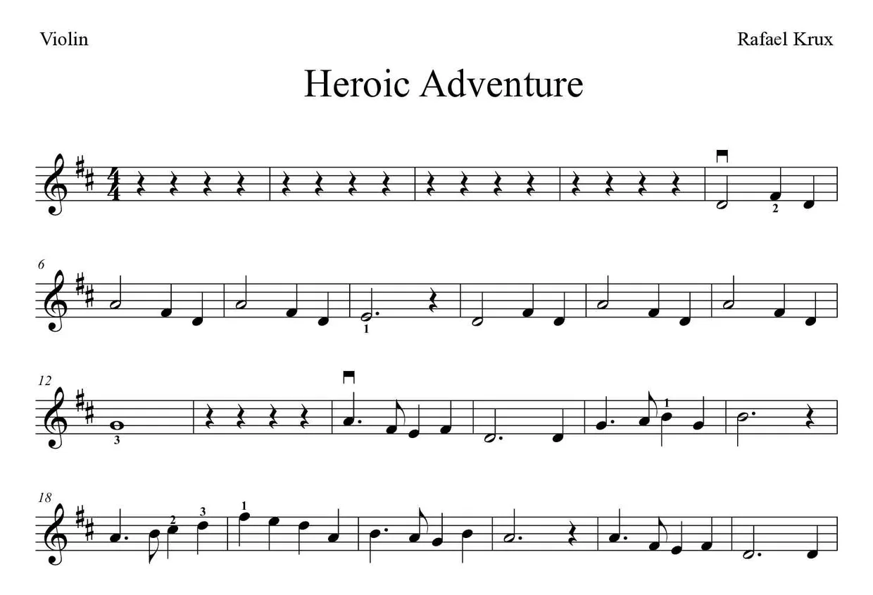 Partition de Heroic Adventure pour violon, premières lignes