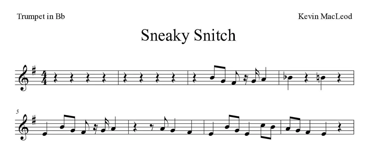 ‘Sneaky Snitch’ Trumpet in Bb 악보의 첫 몇 줄