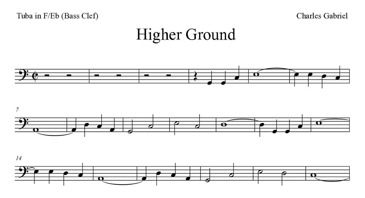‘Higher Ground’ Tuba in F/Eb (Bass Clef) 악보의 첫 몇 줄