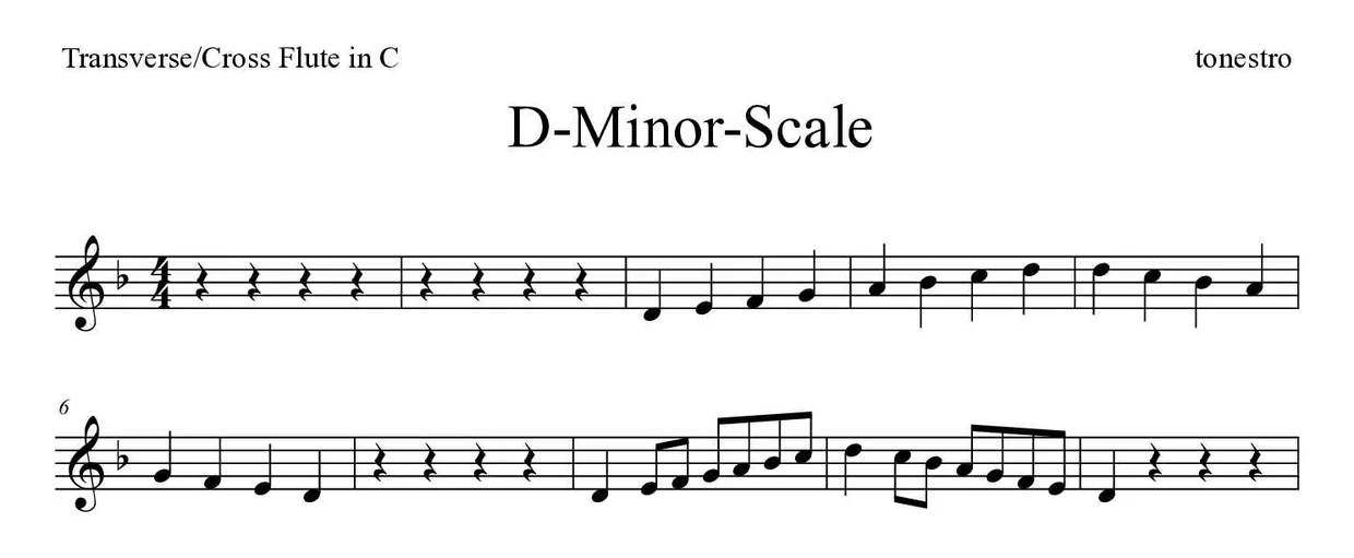 ‘D-Minor-Scale’ Flute 악보의 첫 몇 줄
