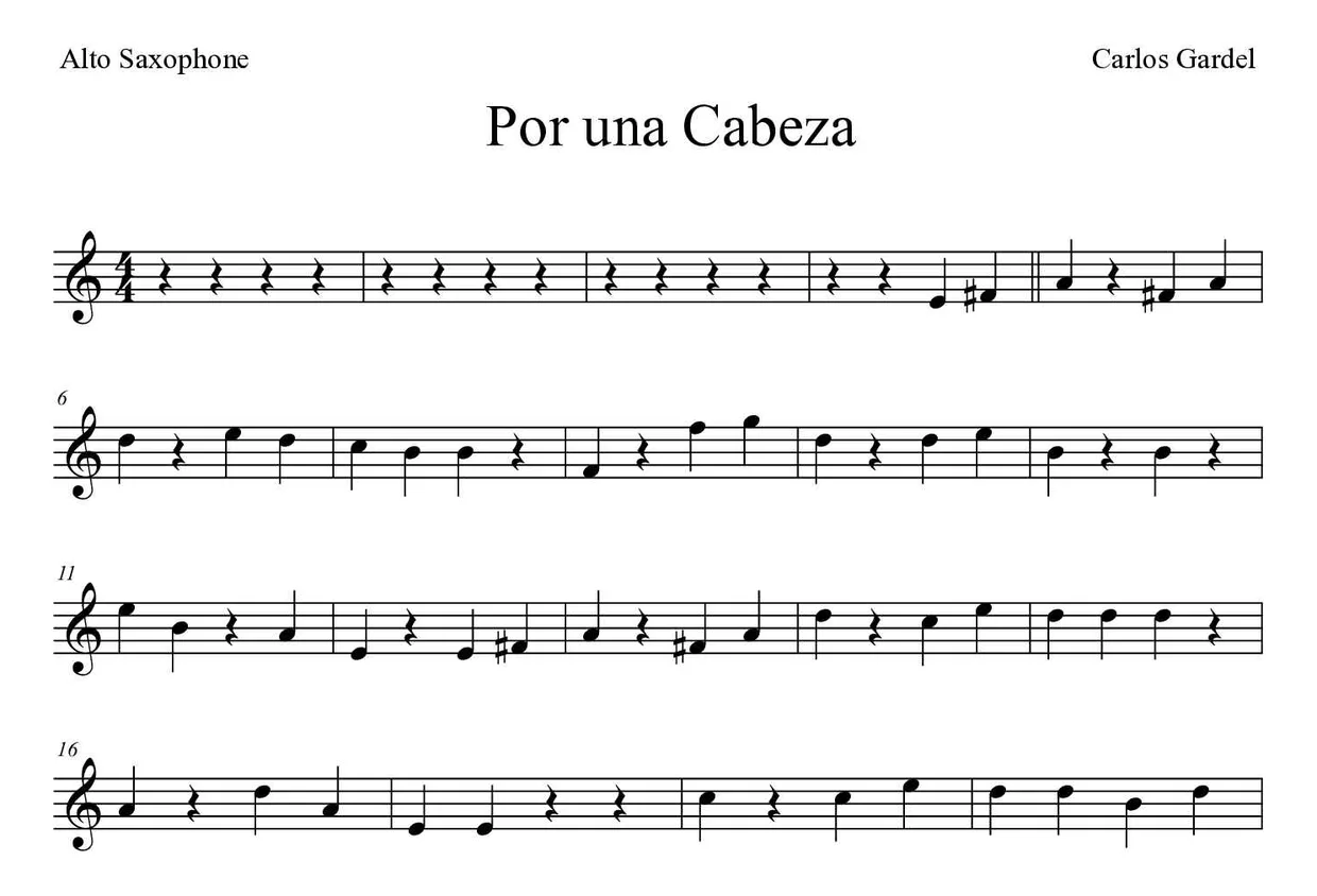 Noten von Por una Cabeza für Altsaxophon (Einfach), erste Zeilen