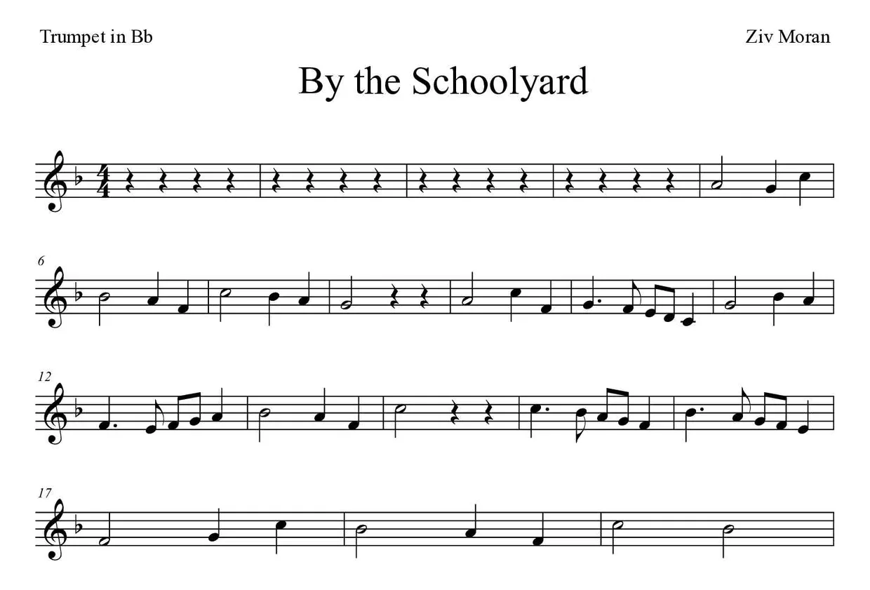 「By the Schoolyard」Trumpet in Bb用楽譜の最初の数段
