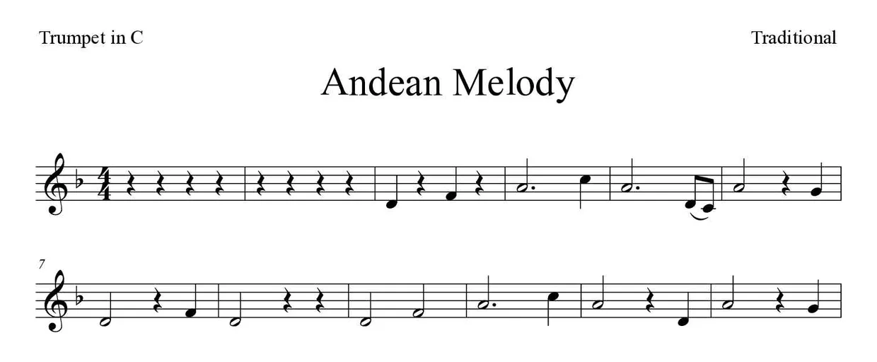 Spartito di Andean Melody per trumpet in C, prime righe