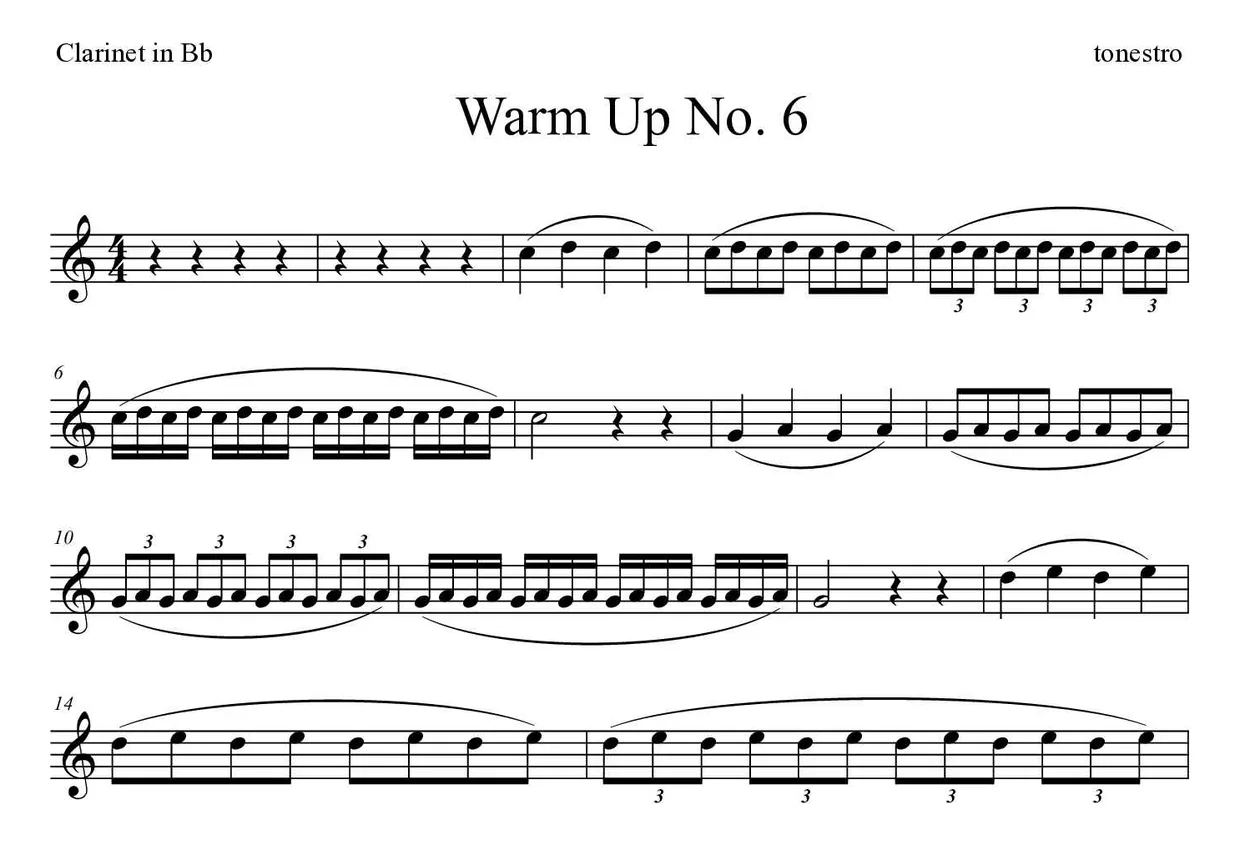 Partition de Warm Up No. 6 pour clarinette, premières lignes