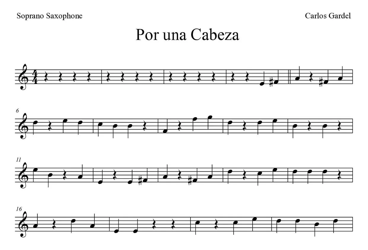 Partition de Por una Cabeza pour saxophone soprano, premières lignes