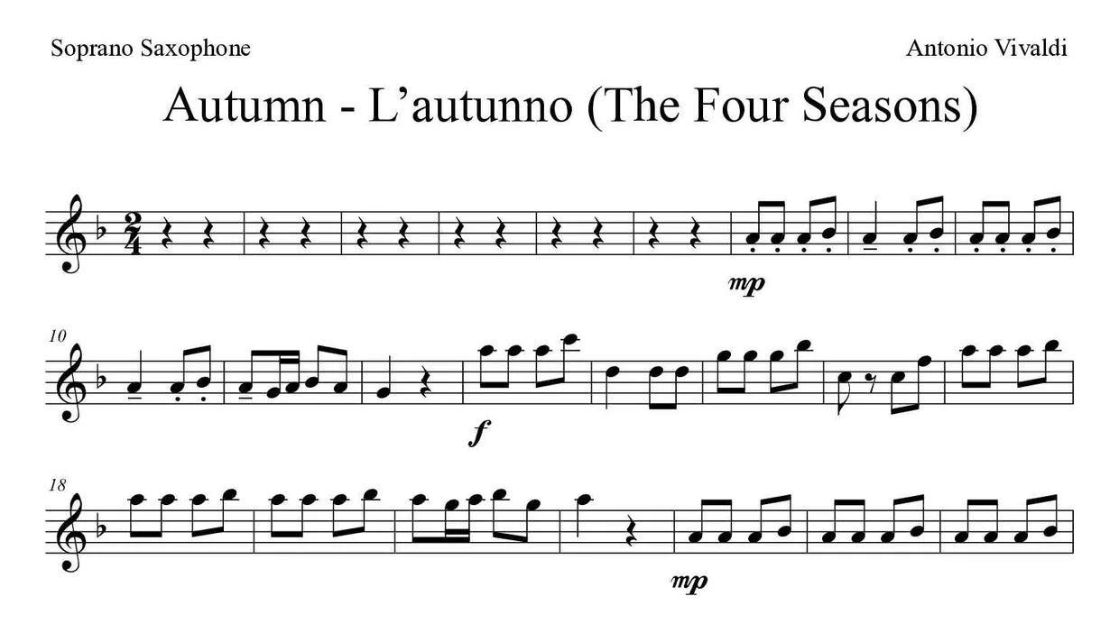 Partition de Autumn - L’autunno (The Four Seasons) pour saxophone soprano, premières lignes