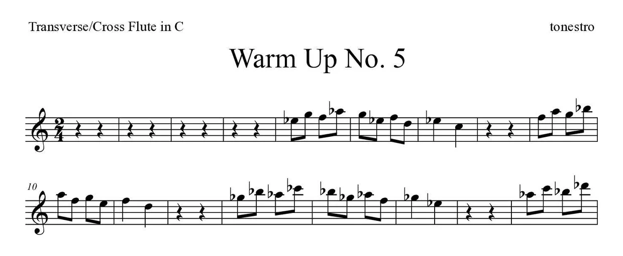 Noten von Warm Up Nr. 5 für Querflöte (Experte), erste Zeilen